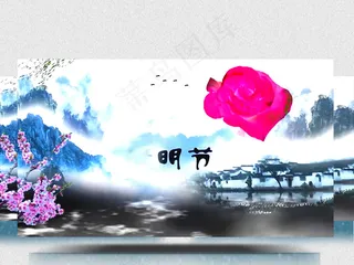 手绘风山水清明节视频素材