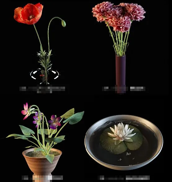 高精度盆栽鲜花3d模型下载