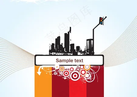 黑色城市轮廓与文本元素和地方