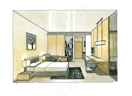 大厦室内空间手绘图片素材