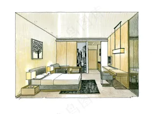 大厦室内空间手绘图片素材