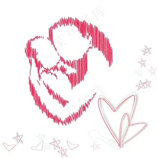 母亲节快乐的背景 一个母亲和她的孩子粉红色的素描