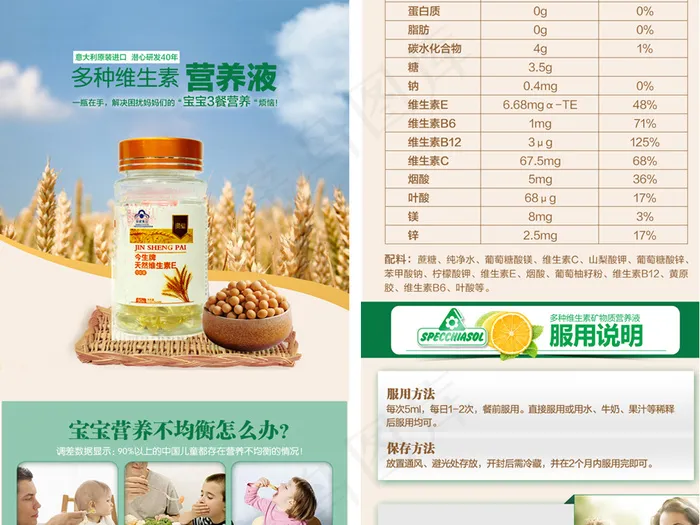 维生素营养液食品详情页设计模板psd模版下载