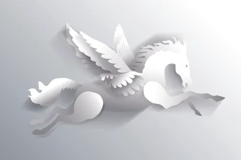 剪纸白马矢量素材