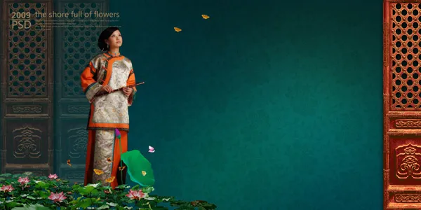 中国古典美女psd素材(3938X1969(DPI:250))psd模版下载