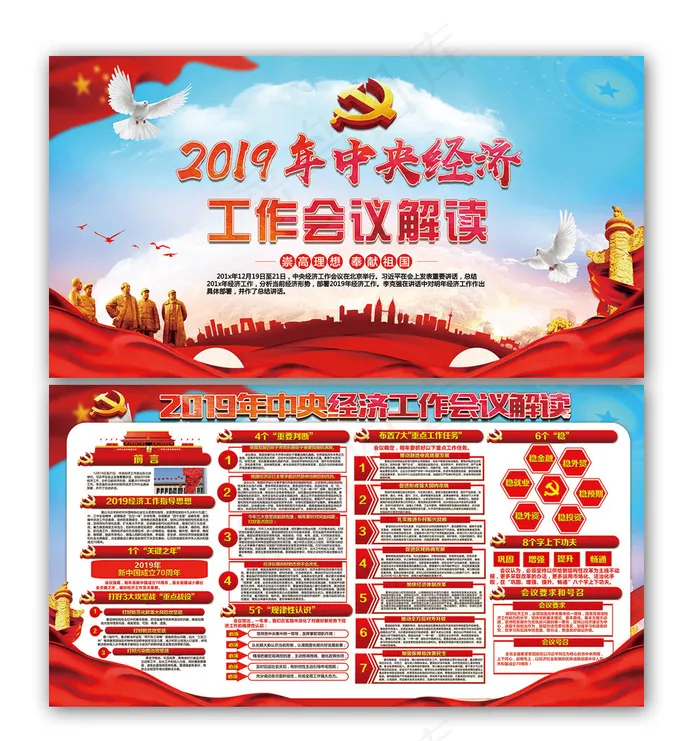 *经济工作会议党建党政党课宣传栏(12000X6500(DPI:300))psd模版下载