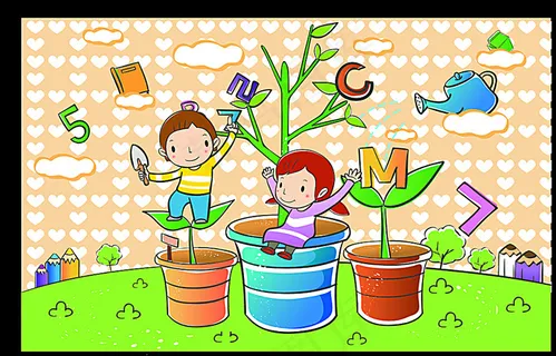 矢量幼儿园学校植树节展板背景图片