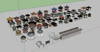 景观圆领休息亭子su模型集合