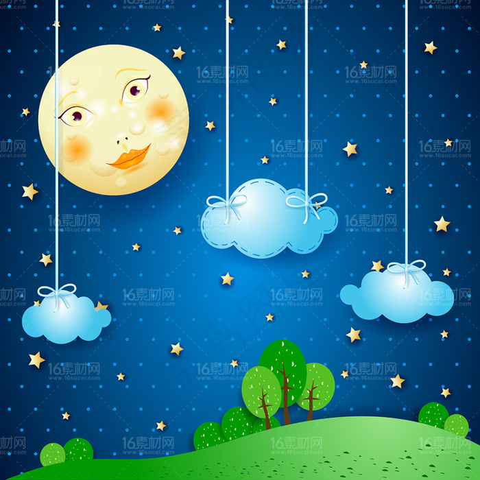 唯美的夜空景色矢量素材eps,ai矢量模版下载
