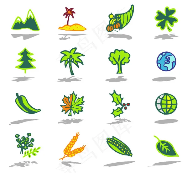 植物图标矢量素材非原创作品eps,ai矢量模版下载
