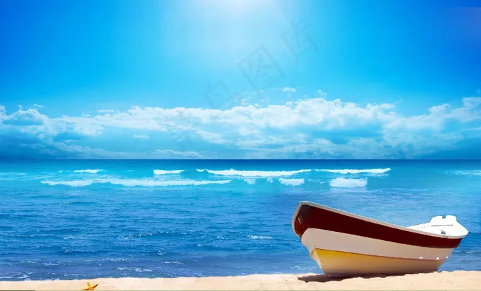 海滩 蓝色背景 画面图片