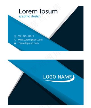 商务名片蓝色黑色微立体简约名片模板...