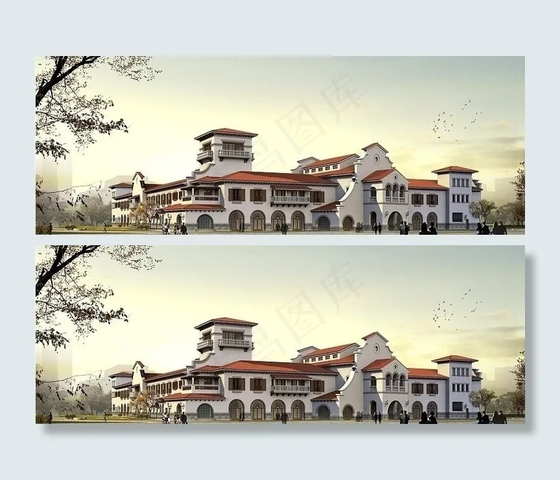 欧式别墅建筑效果图图片(4252X1862(DPI:72))psd模版下载