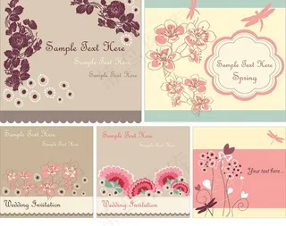 浪漫欧式花纹花朵 蜻蜓卡片图片