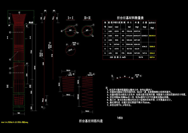 桥台基桩钢筋构造cad图纸