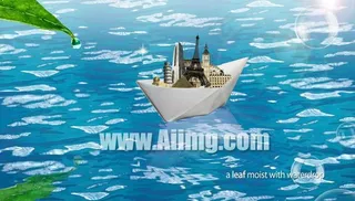 水中纸船PSD素材