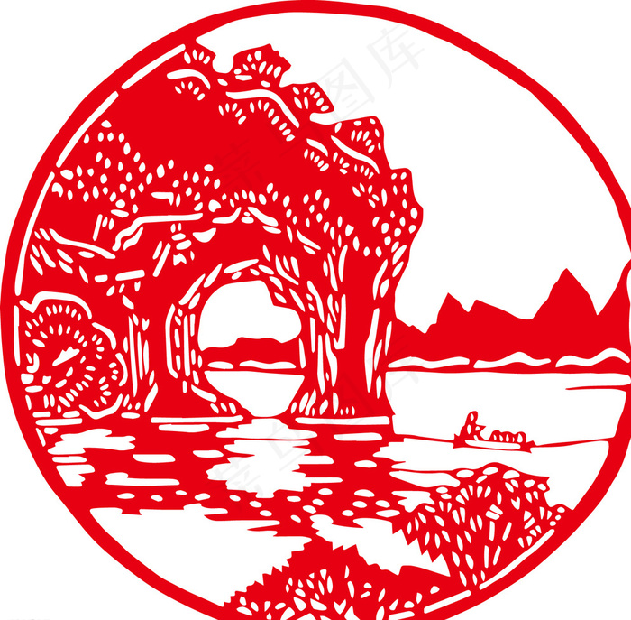 桂林山水 象鼻山 矢量 剪纸图片ai矢量模版下载