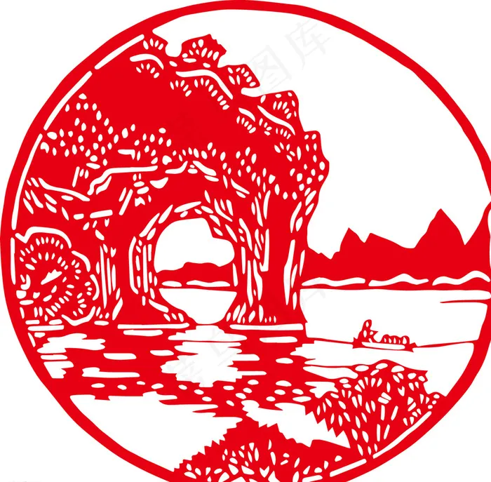桂林山水 象鼻山 矢量 剪纸图片ai矢量模版下载