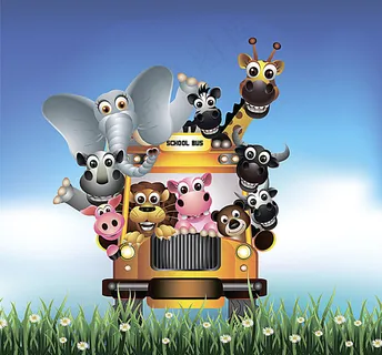 坐车的卡通动物