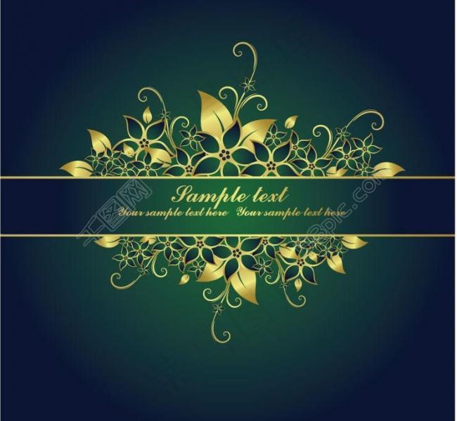 金色花纹 绿色背景图片
