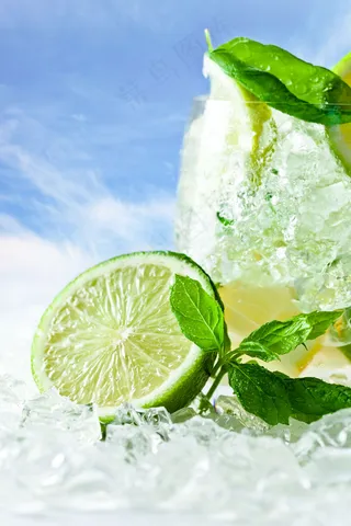 柠檬与冰块摄影