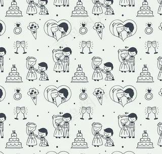 手绘婚礼新人无缝背景矢量素材