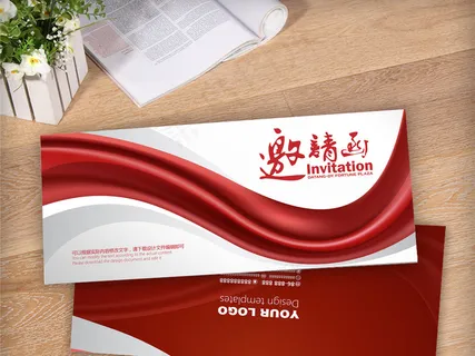欧式红色礼宴会开幕式邀请函设计模板