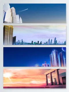 蓝色城市建筑仰视背景