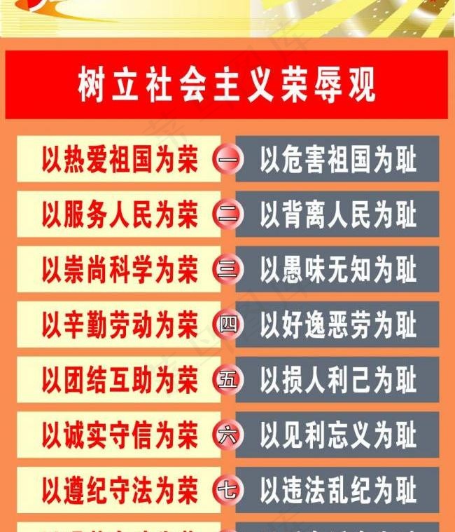 八荣八耻图片cdr矢量模版下载