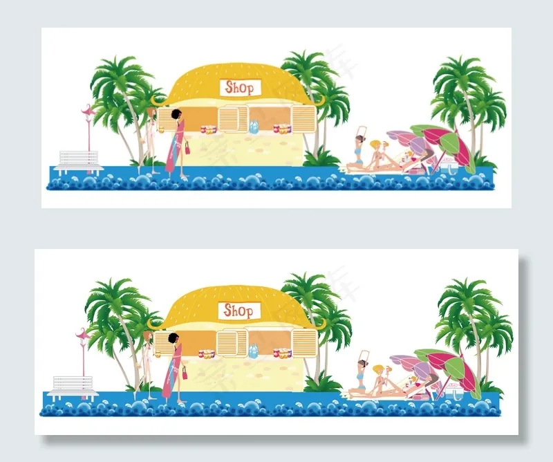 卡通海景度假图片ai矢量模版下载