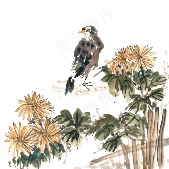 菊花与小鸟水墨画PNG免抠素材菊花与小鸟水墨画PNG免抠素材