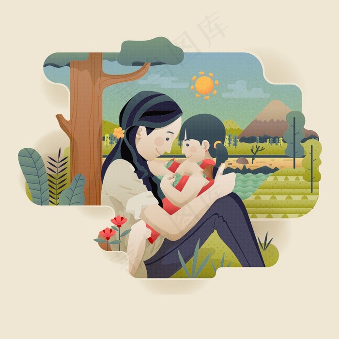 卡通母亲节插画矢量图下载