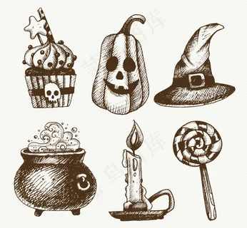 素描万圣节元素素材