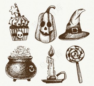 素描万圣节元素素材