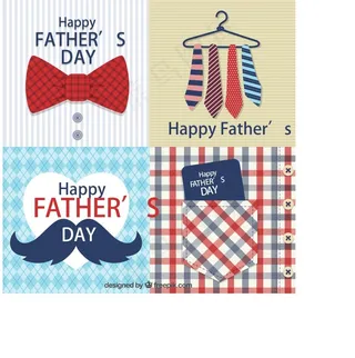 4款卡通父亲节贺卡矢量素材