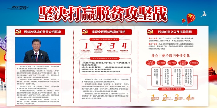 坚决打赢脱贫攻坚战宣传展板(7087X3543(DPI:150))psd模版下载