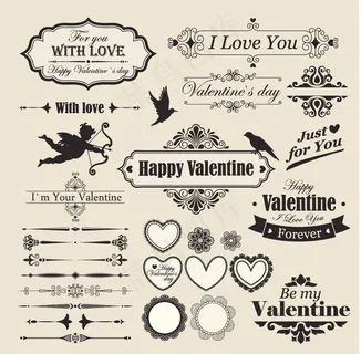 复古情人节装饰花纹边框矢量素材