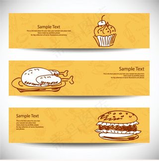 美食插画banner矢量素材-2
