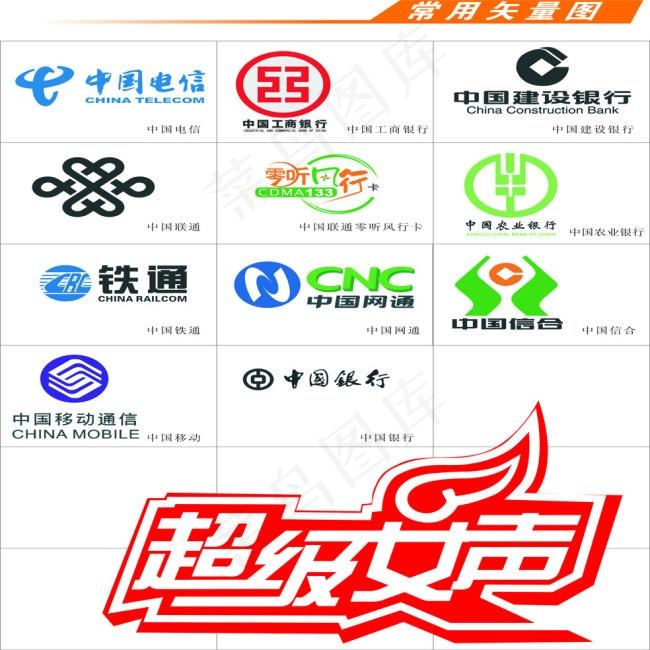 移动建行网通电信等矢量标志