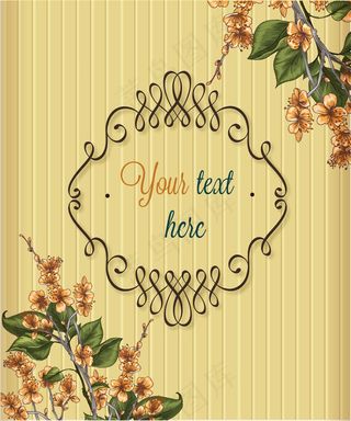 老式插画矢量与花的框架和春天的花朵