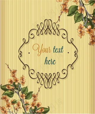 老式插画矢量与花的框架和春天的花朵