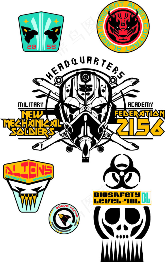 手绘矢量图头骨