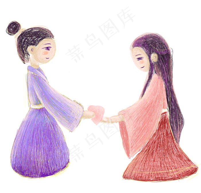 手绘卡通古典情侣装饰素材