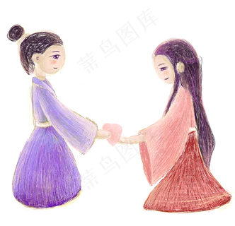 手绘卡通古典情侣装饰素材