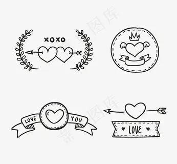 4款手绘爱心标签矢量素材