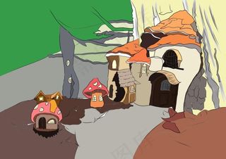 手绘理想国度蘑菇屋
