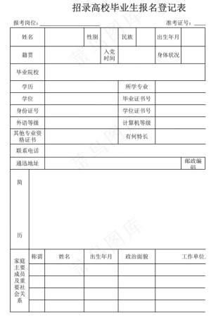 招录高校毕业生报名登记表