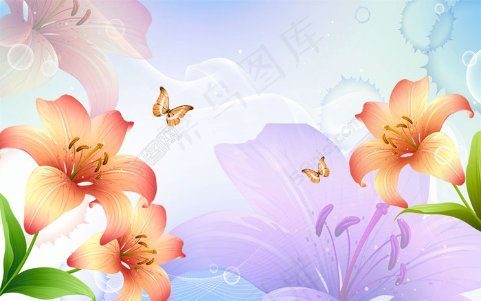 百合花梦幻背景墙(9071X5669(DPI:72))psd模版下载