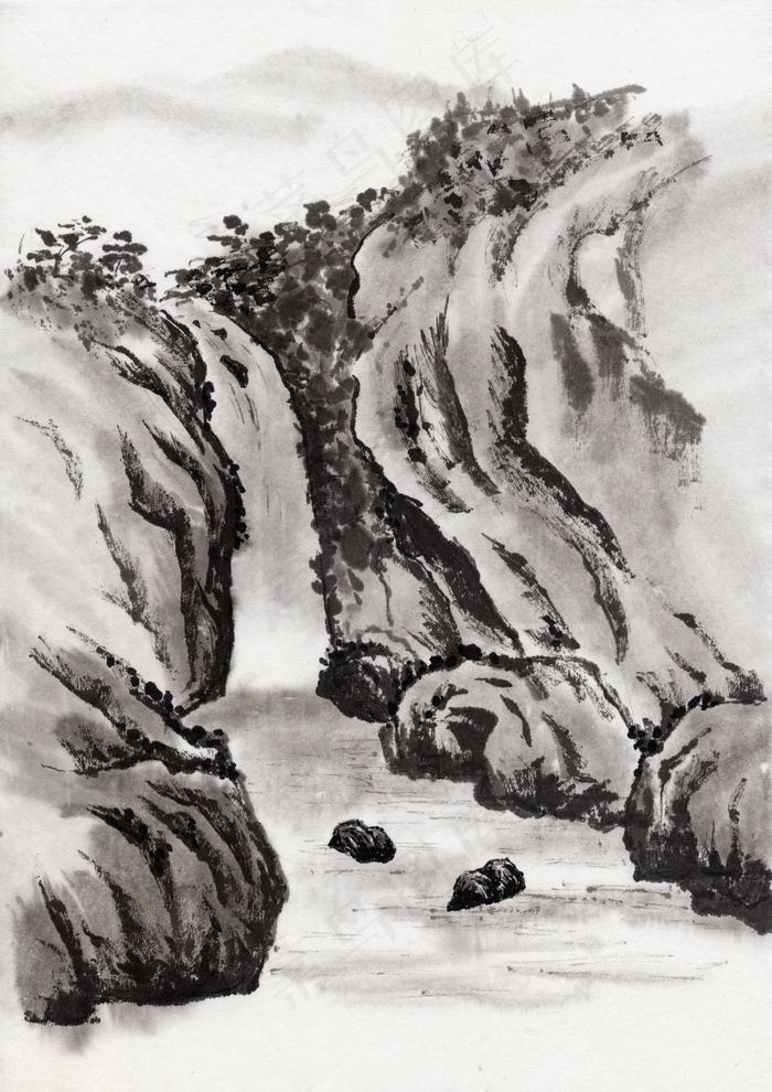 小溪山水画