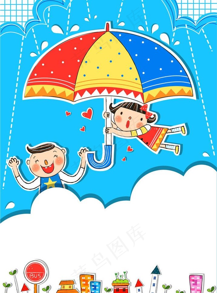 抓着雨伞飞翔的小女孩图片eps,ai矢量模版下载